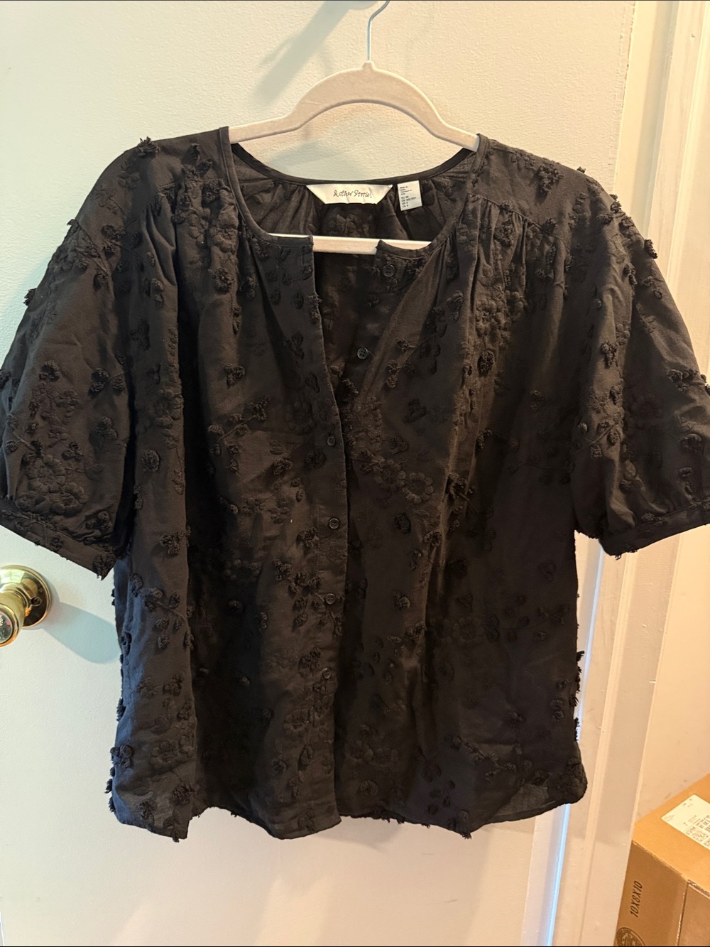 & Other Stories Black Textured Floral Button-Front Blouse